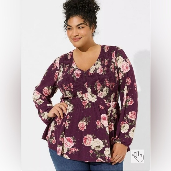 Torrid Crinkle Gauze Floral Babydoll Tunic Top 2X Boho NWT - Picture 1 of 12